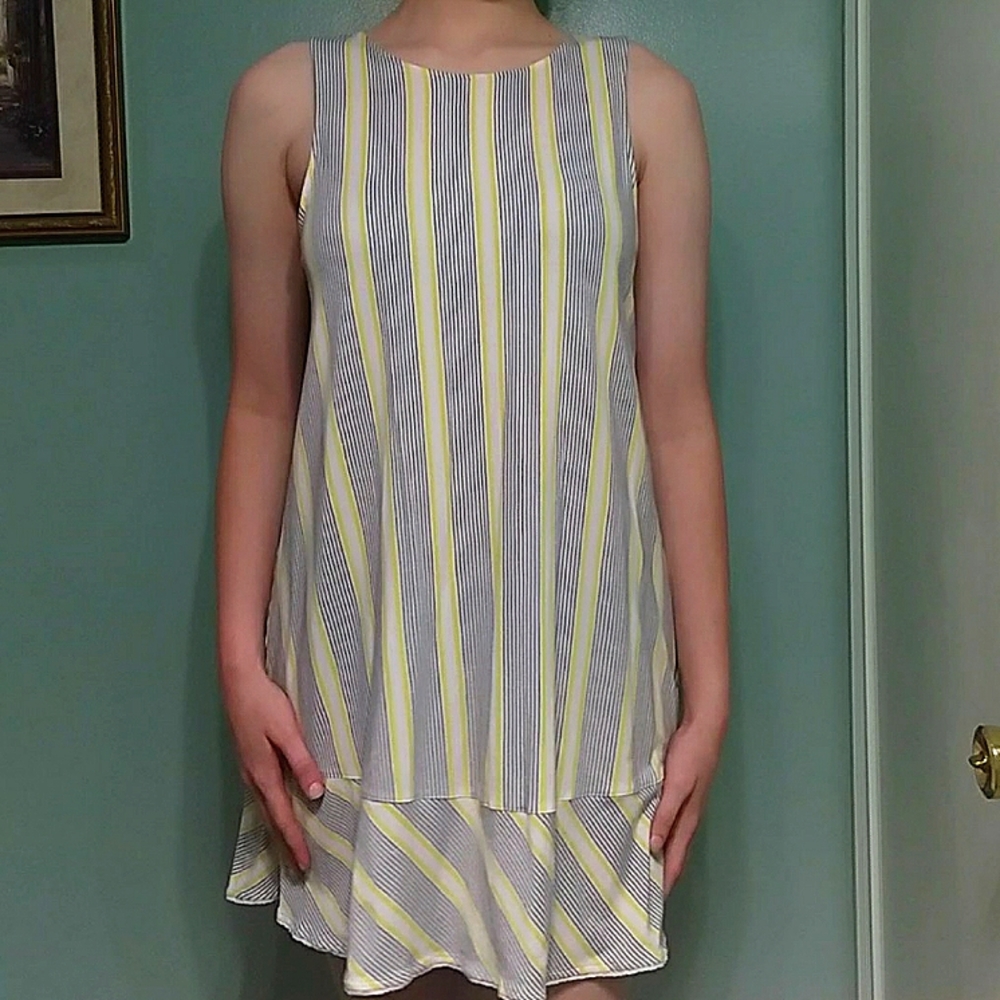 Blue and Yellow Striped Dress